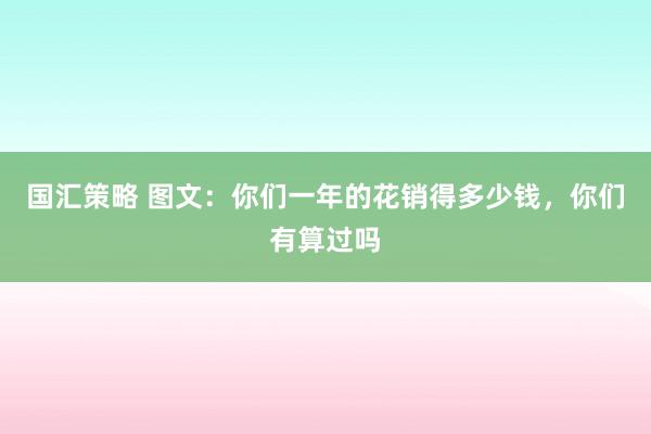 国汇策略 图文：你们一年的花销得多少钱，你们有算过吗